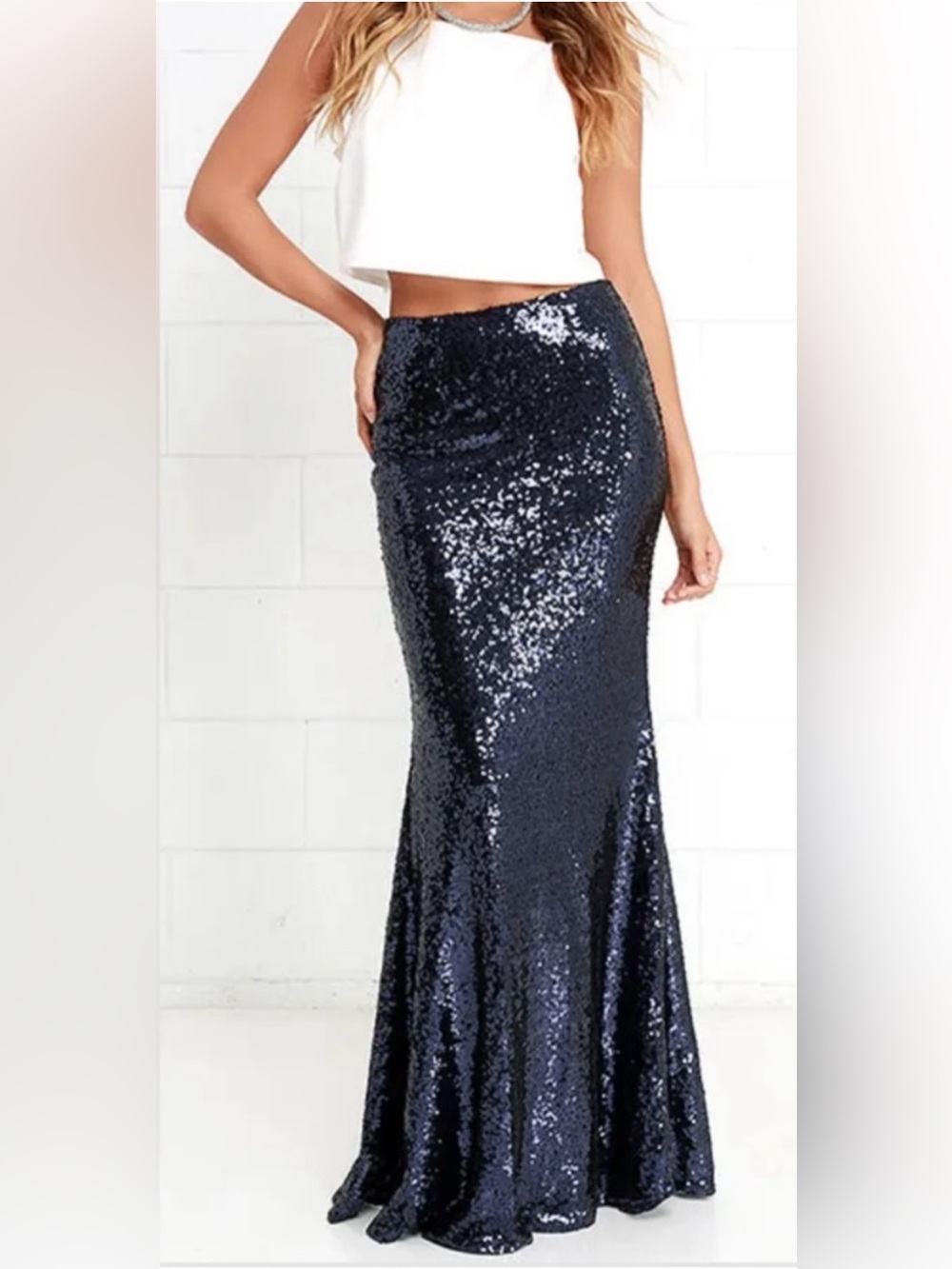 Black Sequin Long Maxi Skirt Flare Mermaid Lined Weddjng Formal Sparkle XS / M